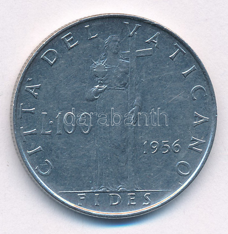 Vatikán 1956. 100L rozsdamentes acél 'XII. Pius' T:2 Vatican 1956. 100 Lire stainless steel 'Pius XII' C:XF Krause KM#55 - Image 2