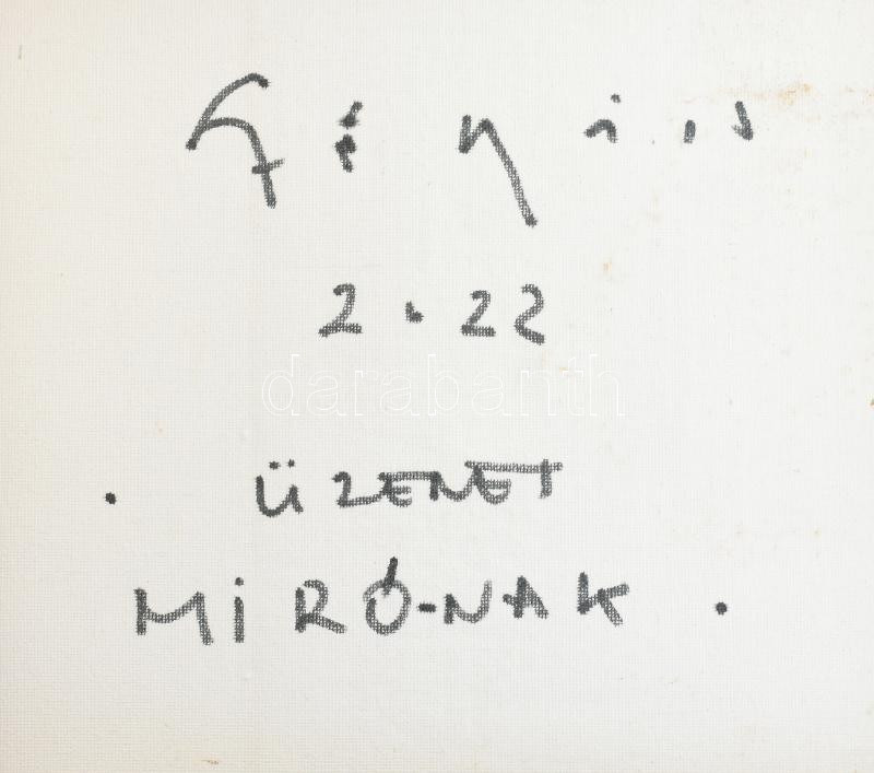 Székács Zoltán (1954-): 'Üzenet Miró-nak'. Vegyes technika, vászon, jelzett a hátoldalán. Dekoratív fakeretben, 30×30 cm. - Image 3