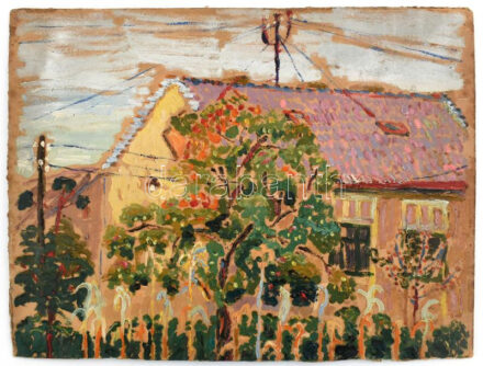 Nolipa István Pál (1907-1986): Pesterzsébet, Dipold (Dippold) ház, 1946. Olaj, karton. Jelezve balra lent. Hátoldalán autográf felirattal. 26,5x35 cm