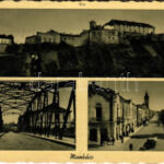 Munkács, Mukacheve, Mukacevo; híd, vár, Fő utca, Goldstein üzlete / bridge, castle, main street, shop + '1944 Kossuth Lajos halálának 50. évfordulója' So. Stpl