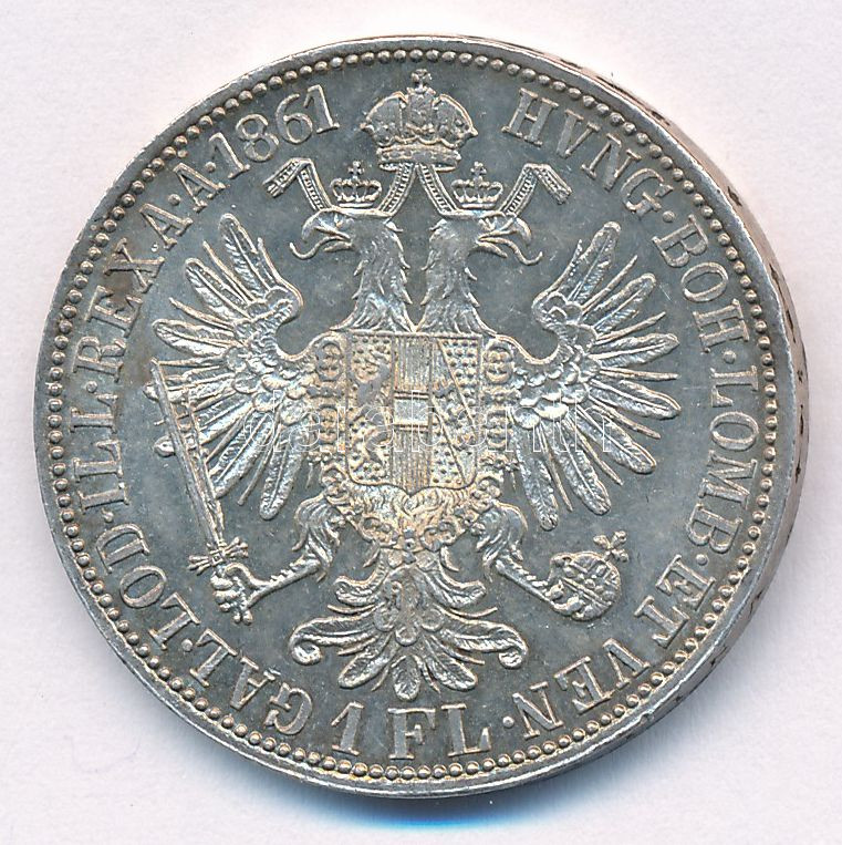Ausztria 1861A 1Fl Ag 'Ferenc József' T:1-,2 kis patina Austria 1861A 1 Florin Ag 'Franz Joseph' C:AU,XF small patina Krause KM#2219 - Image 2