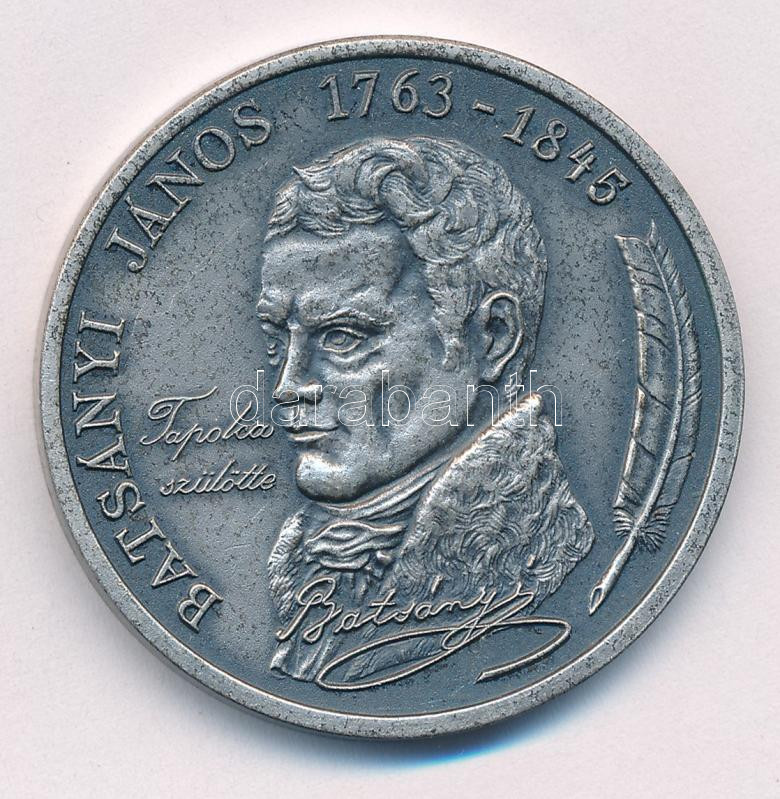 Bognár György (1944-) 1985. 'Batsányi János Tapolca szülötte / Éremgyűjtők Csoportja Keszthely' kétoldalas ezüstpatinázott bronz emlékérem (42,5mm) T:1-