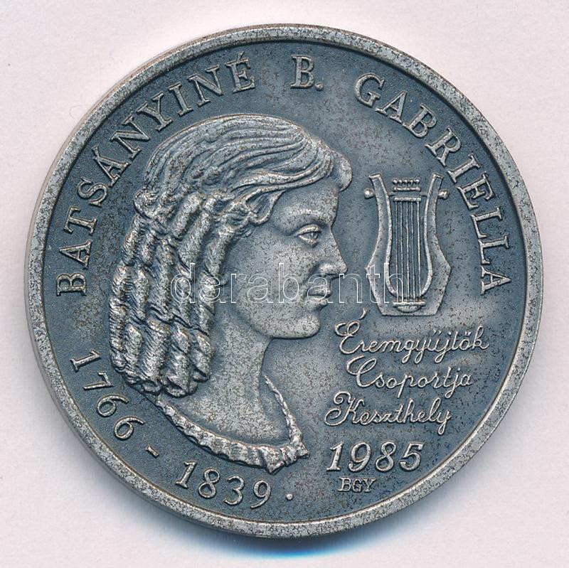 Bognár György (1944-) 1985. 'Batsányi János Tapolca szülötte / Éremgyűjtők Csoportja Keszthely' kétoldalas ezüstpatinázott bronz emlékérem (42,5mm) T:1- - Image 2