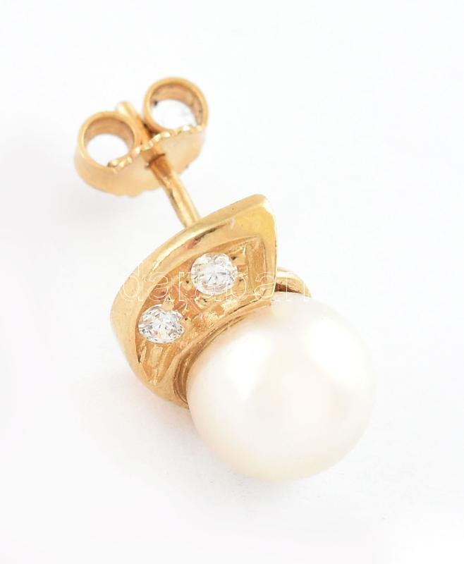 Arany (Au) 14K gyöngyös, köves fülbevalópár, jelzett, 1,8×0,8 cm, nettó: 3,5 g - Image 2