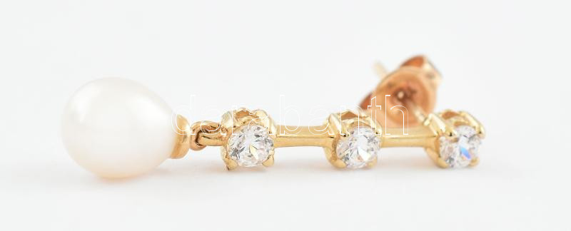 Arany (Au) 14K köves, gyöngyös fülbevalópár, jelzett, h: 2,7 cm, bruttó: 2,7 g - Image 2