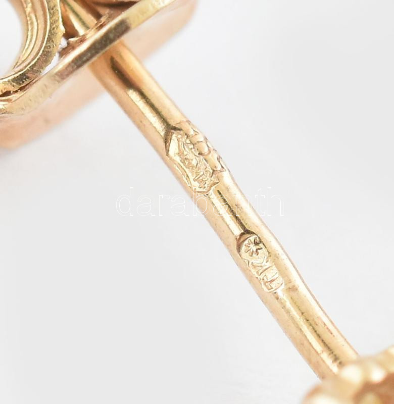 Arany (Au) 14K köves, gyöngyös fülbevalópár, jelzett, h: 2,7 cm, bruttó: 2,7 g - Image 3