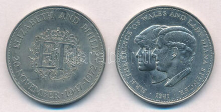 Nagy-Britannia 1972. 25p Cu-Ni 'II. Erzsébet / Ezüstlakodalom' + Nagy-Britannia 1981. 25p Cu-Ni 'Károly és Diana esküvője' T:1- United Kingdom 1972. 25 Pence Cu-Ni 'Elizabeth II / Silver Wedding' + United Kingdom 1981. 25 New Pence Cu-Ni