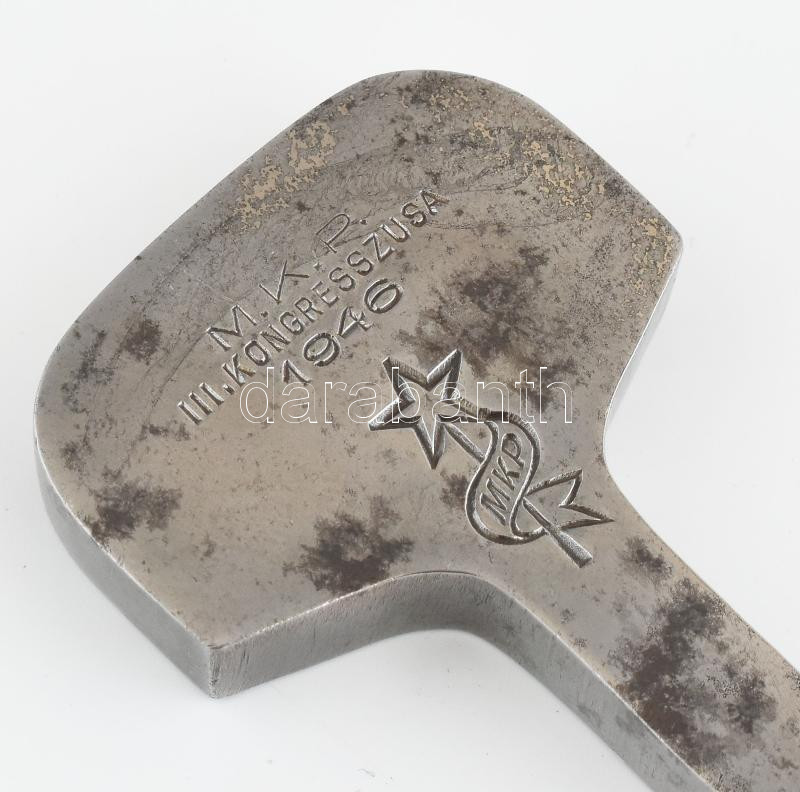1946 MKP III. kongresszusa vésett asztali dísz, m: 10,5 cm - Image 2