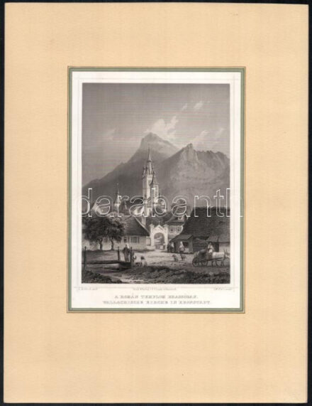 1853 Ludwig Rohbock (1820-1883) - Georg Michael Kurz (1815-1883): A román templom Brassóban (Erdély), metszet, paszpartuban, 19×14 cm