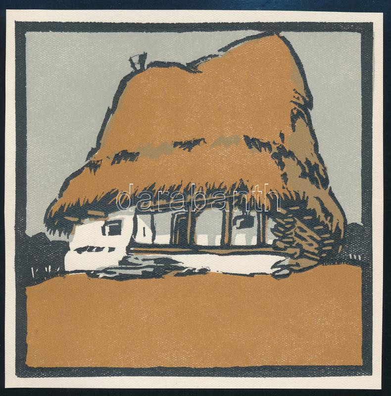 Kós Károly (1883-1977): Erdélyi ház. Linómetszet, papír, jelzés nélkül, körbevágott, 10,5x10,5 cm