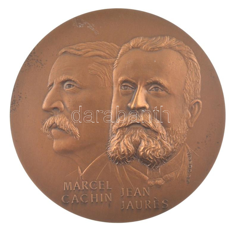 Franciaország 1984. 'Marcel Cachin, Jean Jaurés / L'Humanité 80. évfordulója' kétoldalas jelzett bronz emlékérem (68mm) T:1- France 1984. 'Marcel Cachin, Jean Jaurés / Quatrevingtieme - Annversaire L'Humanité' two sided hallmarked bronze