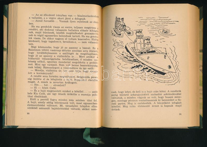 Országh György: Kis család a nagy vízen. Bp., 1958., Bibliotheca. A borító és az illusztrációkat Endrődi István rajzolta. Kiadói félvászon-kötés, kissé kopott borítóval, volt könyvtári példány. - Image 2