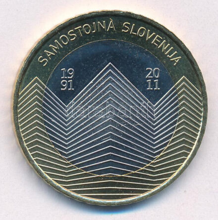 Szlovénia 2011. 3E 'A függetlenség 20. évfordulója' kapszulában T:1- (PP) repedt kapszula Slovenia 2011. 3 Euro 'Samostojna Slovenia 1991-2011' in capsule C:AU (PP) cracked capsule