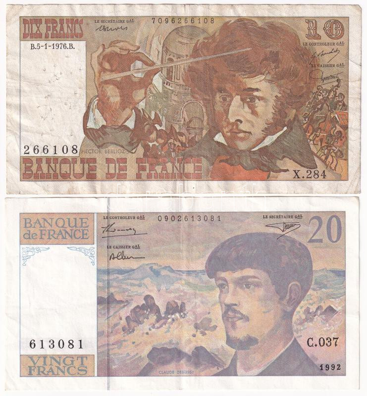 Franciaország 1972-1995. 10Fr-100Fr (4xklf) T:III tűlyuk France 1972-1995. 10 Francs - 100 Francs (4xdiff) C:F needle holes
