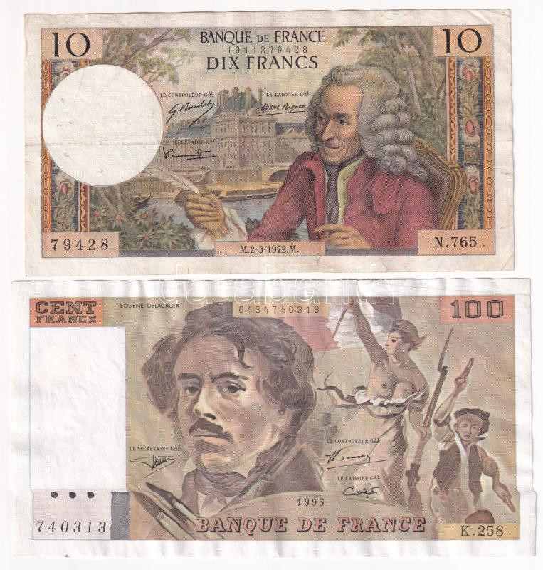 Franciaország 1972-1995. 10Fr-100Fr (4xklf) T:III tűlyuk France 1972-1995. 10 Francs - 100 Francs (4xdiff) C:F needle holes - Image 3