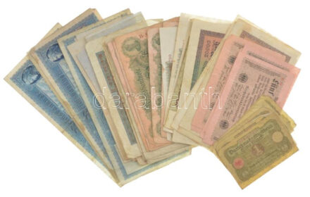 Németország ~1910-1920. 50 darabos vegyes német bankjegy tétel (10xklf) T:III,III- közte tűlyuk, folt, szakadás, lyuk, saroktörés Germany ~1910-1920. 50 pieces mixed german banknote lot (10xdiff) C:F,VG include needle hole, spotted, torn,