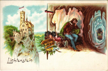 Lichtenstein (Württemberg), Schloss / castle, fairy tale. Art Nouveau, floral, litho