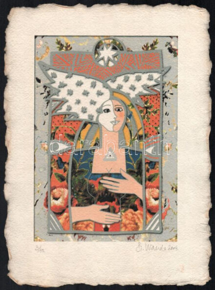 Szyksznian Wanda (1948-): Lány. Computer print, merített papír. Jelzett, számozott: 3/10. 22x15,5 cm