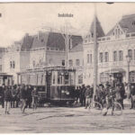 1906 Nagyvárad, Oradea; Indóház, vasútállomás, villamos, kerékpár / railway station, tram, bicycle (EK)