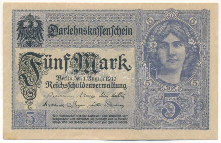 Német Birodalom 1917. 5M T:I-,II German Empire 1917. 5 Mark C:AU,XF Krause P#56