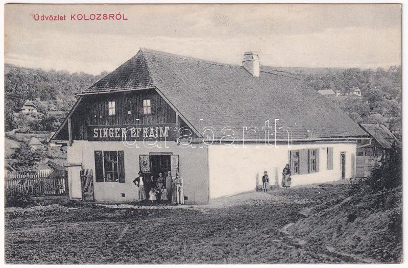 1911 Kolozs, Cojocna; Singer Efraim üzlete. Singer Jakab kiadása / shop (ázott / wet damage)