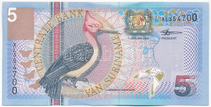 Suriname 2000. 5G T:II hajtatlan, gyűrődés Suriname 2000. 5 Gulden C:XF unfolded, crease Krause P#146
