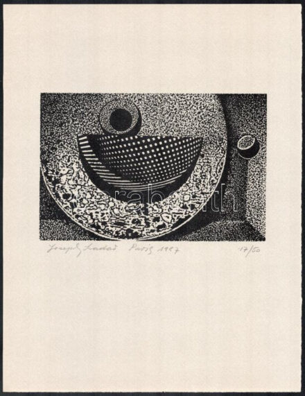 Joseph Kádár (1936-2019): Dualista kompozíció, 1987. Szitanyomat, papír, jelzett, 17/50 számozással. 12x19 cm