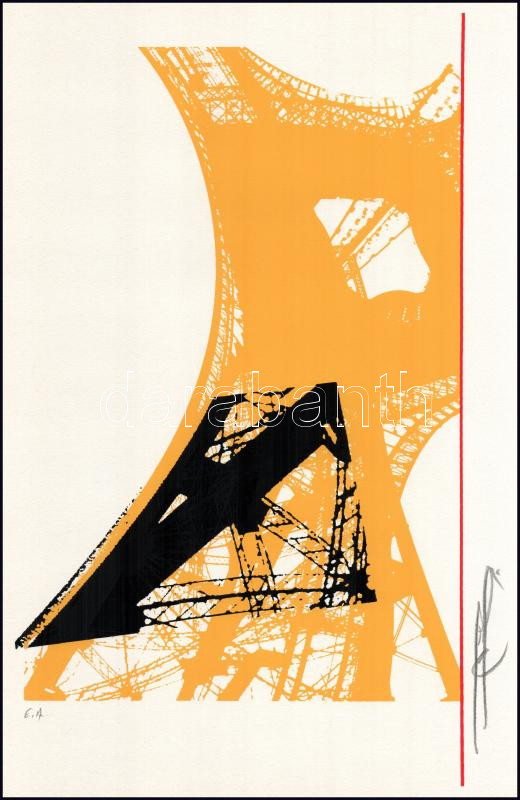 Hervé, Rodolf (1957-2000): Eiffel-torony. Szitanyomat, papír, jelzett, művészpéldány E.A. jelzéssel. 36x21 cm. / Hervé, Rodolf (1957-2000): Eiffel-tower. Screenprint on paper, signed, E.A. artist's proof, 36x21 cm. - Image 2