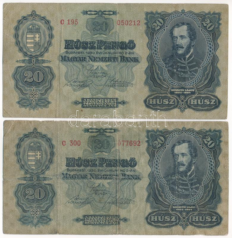 1930. 20P (2x) T:III,III- folt, az egyiken kis szakadások Adamo P11