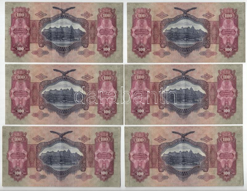 1930. 100P (6x) sorszámkövetők ' *E 085 006838 - *E 085 006843' T:III közte folt Adamo P17 - Image 2