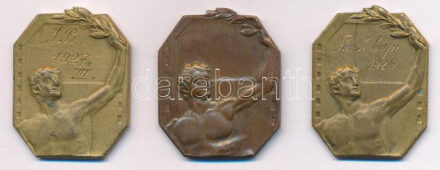 ~1920. 'Műegyetemi Athletikai és Football Club Versenydíja' bronz díjérem (3x) különböző gravírozásokkal (34x26mm) T:2