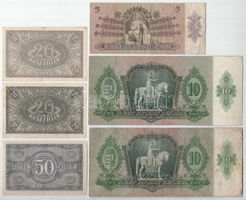 1920. 20f (2x) + 50f + 1930. 100P (2xklf) + 1932. 50P + 1936. 10P (2x) + 1939. 5P + 1941. 20P T:II--III- közte folt - Image 2