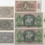 1920. 20f (2x) + 50f + 1930. 100P (2xklf) + 1932. 50P + 1936. 10P (2x) + 1939. 5P + 1941. 20P T:II--III- közte folt - Image 2