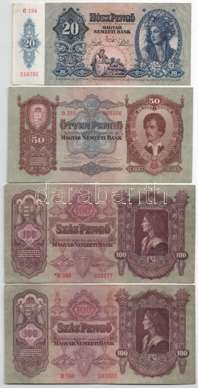 1920. 20f (2x) + 50f + 1930. 100P (2xklf) + 1932. 50P + 1936. 10P (2x) + 1939. 5P + 1941. 20P T:II--III- közte folt - Image 3