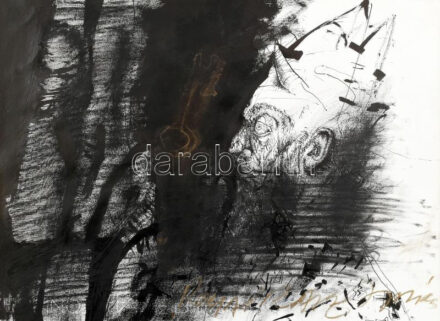 Jovián György (1951-): Római... (részben olvashatatlan címmel. Kréta, tus, papír. Jelzett. paszpartuban, 23x31 cm.