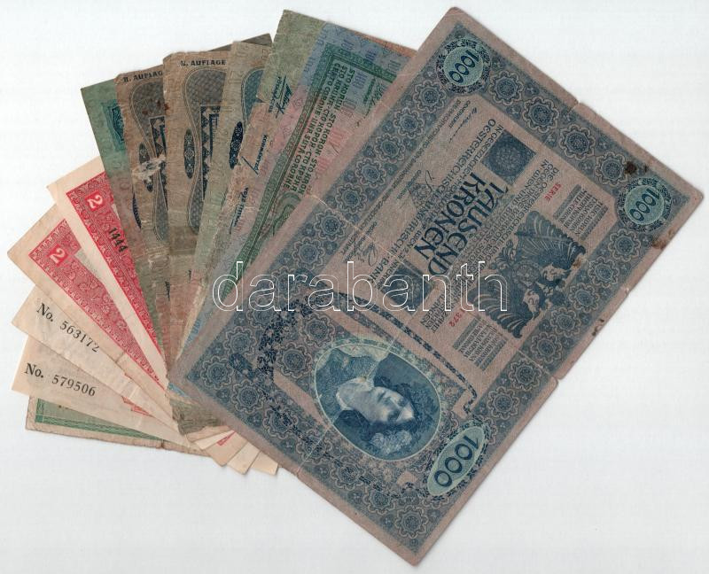 1902-1917. 1K-1000K (12xklf) közte több felülbélyegzéssel T:II--IV közte ragasztás, szakadás, folt, anyaghiány - Image 2