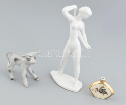 3 db Drasche porcelán figura, jelzett, az akt kopott 20 cm