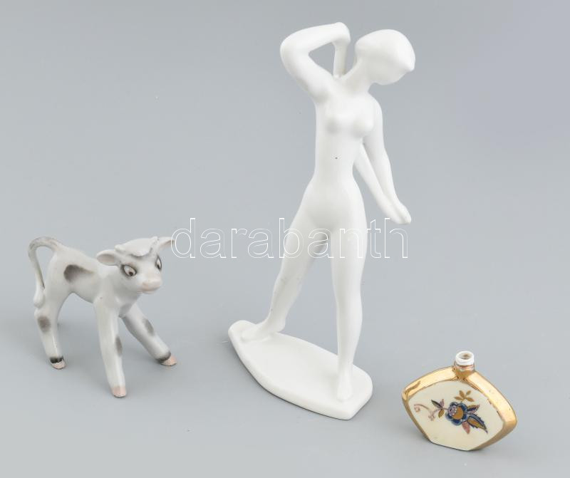 3 db Drasche porcelán figura, jelzett, az akt kopott 20 cm