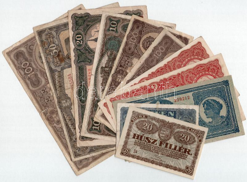1920-1923. 20f-500K (12xklf) T:III,III- közte folt, szakadás, anyaghiány
