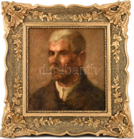 Bihari Sándor (1855-1906): Portré. Olaj, fa. Jelezve jobbra középen. Dekoratív fakeretben, 39×36,5 cm