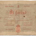 1848. 5Ft 'Kossuth bankó' vörösesbarna T:III- folt, kis szakadás Adamo G109