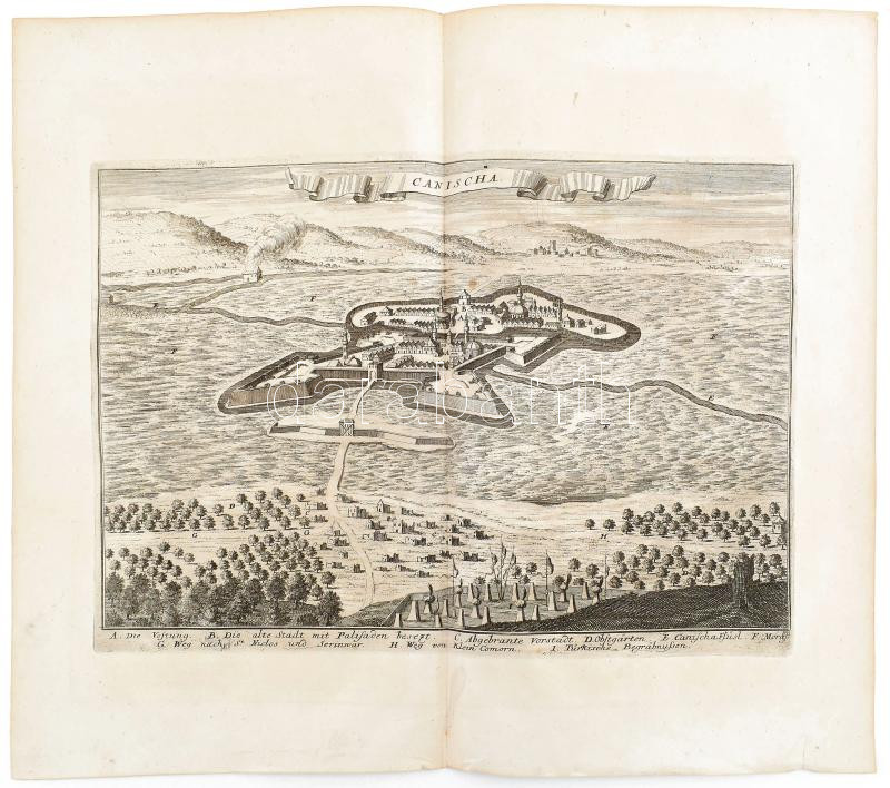 1698 'Canischa', Nagykanizsa látképe, alul jelmagyarázattal, In: Merian, Matthäus: Theatrum Europaeum. Frankfurt a. M., 1698. XIII. kötetében. Szalai: Nagykanizsa 1698/1., rézmetszet, papír, alul a lapon folttal, de egyébként, jó - Image 3