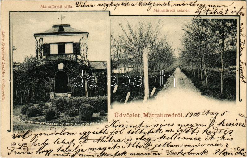 1900 Mátrafüred (Gyöngyös), villa, sétatér. Adler Zsigmond kiadása (lyuk / pinhole)
