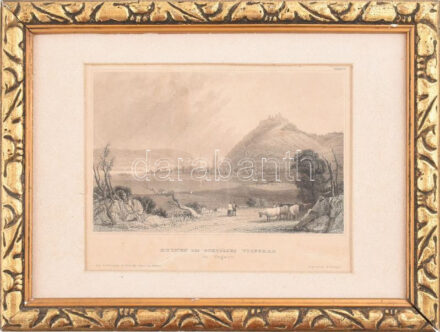 cca 1850 Visegrád romjai, Salamon tornya acélmetszet, 10x15 cm Keretben