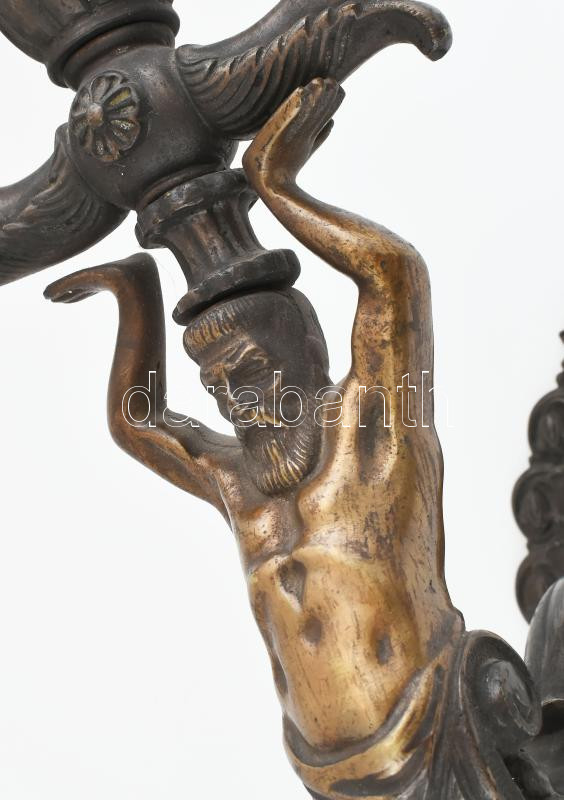 Antik masszív figurális bronz falikar (2db), kopásokkal, elektromos része felújítást igényel, 25x40 cm - Image 3