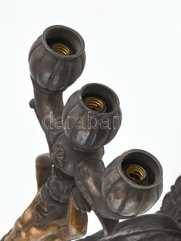 Antik masszív figurális bronz falikar (2db), kopásokkal, elektromos része felújítást igényel, 25x40 cm - Image 4