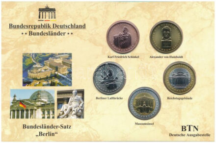 Németország ~2000. 'Berlin' kétoldalas emlékérem szett (5xklf) díszkartonban T:1- Germany ~2000. 'Berlin' two-sided commemorative medallion set in cardboard (5xdiff) C:AU