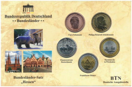 Németország ~2000. 'Hessen' kétoldalas emlékérem szett (5xklf) díszkartonban T:1- Germany ~2000. 'Hessen' two-sided commemorative medallion set in cardboard (5xdiff) C:AU