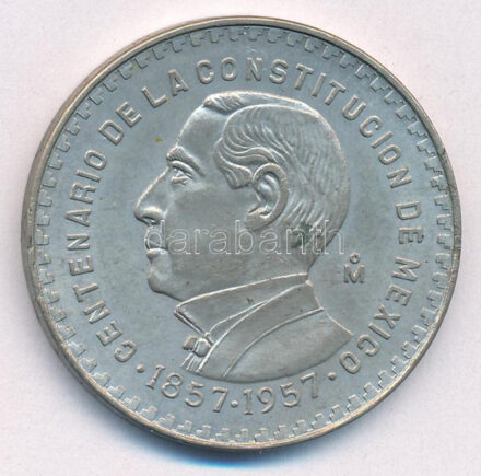 Mexikó 1957. 1P Ag 'Az alkotmány 100. évfordulója' T:2 patina Mexico 1957. 1 Peso Ag '100th Anniversary of Constitution' C:XF patina Krause KM#458