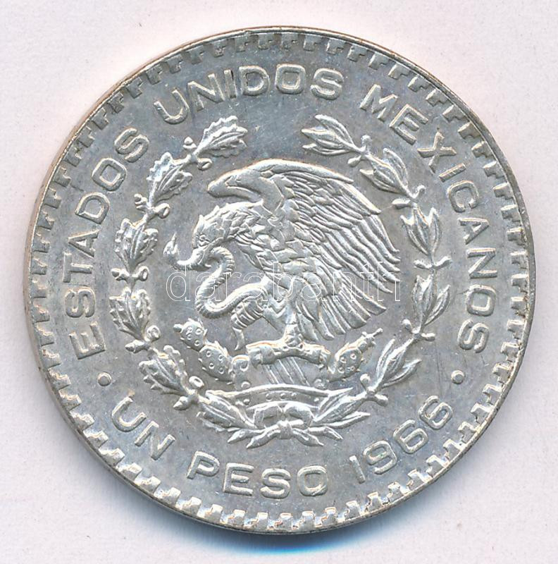 Mexikó 1966. 1P Ag T:1-,2 Mexico 1966. 1 Peso Ag C:AU,XF Krause KM#459 - Image 2